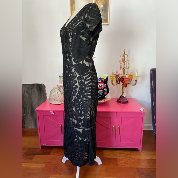 JS COLLECTIONS BLACK NUDE SOUTACHE MERMAID PARTY HOLIDAY GOWN MAXI SIZE 8 - Picture 4 of 9